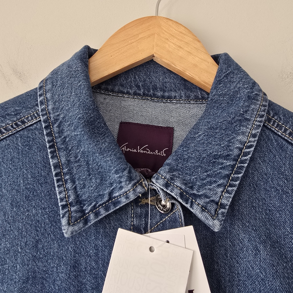 Gloria Vanderbilt Oversized Trucker Denim Jacket S Blue NWT Belted - Picture 5 of 9